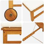 vidaXL Chaise longue avec coussins crème en bois massif d'acacia