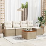 Ensemble de canapés de jardin vidaXL 6 pièces avec coussins beige polyrotin acacia
