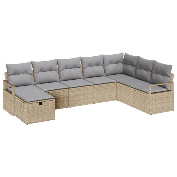 Ensemble de canapé de jardin vidaXL de 8 pièces avec coussins en rotin synthétique beige