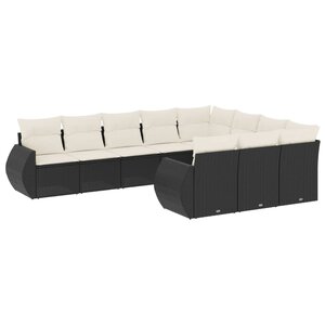 vidaXL Salon de jardin 10 Pièces avec coussins noir résine tressée