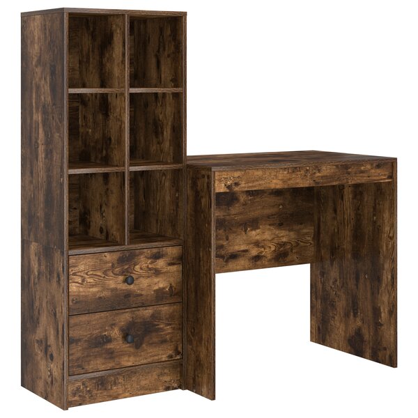 Bureau vidaXL avec rangement chêne fumé en bois d'ingénierie