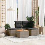 vidaXL Salon de jardin 5 Pièces avec coussins gris résine tressée