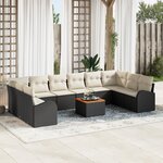 vidaXL Ensemble de Canapés de Jardin de 11 Pièces avec Coussins en Rattan Poly Noir Acacia