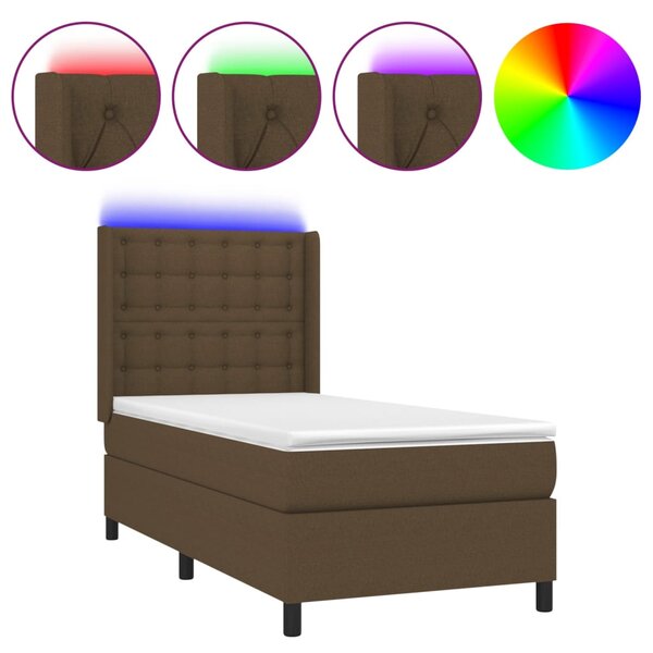 vidaXL Sommier à lattes de lit matelas LED Marron foncé 90x190cm Tissu