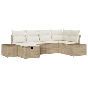 vidaXL Ensemble de canapé de jardin 6 pièces avec coussins Beige Poly Rotin
