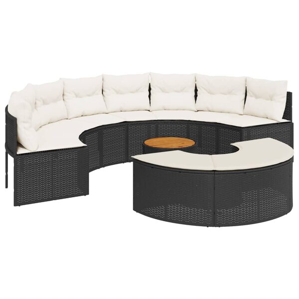 vidaXL Salon de jardin 3 Pièces demi-rond noir résine tressée