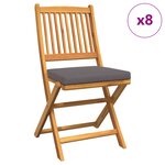 Chaises de jardin pliantes vidaXL avec coussin gris 8Pièces en bois d'acacia massif