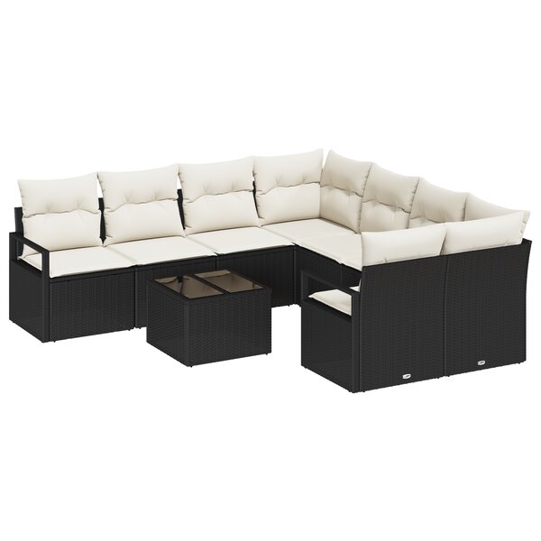 Ensemble de Canapé de Jardin de 9 Pièces avec Coussins Noir en Rotin Poly