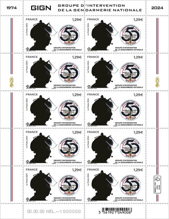 Feuille de 10 timbres - 50 ans du GIGN - Lettre verte