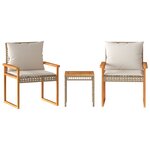 vidaXL Ensemble de bistro et coussins 3 Pièces mélange beige rotin acacia