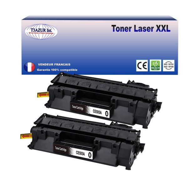 T3AZUR - Lot de 2 Toners compatibles avec Canon 719A pour Canon MF-5980DW  MF-6140DN  MF-6180DW Noir - 2 300p