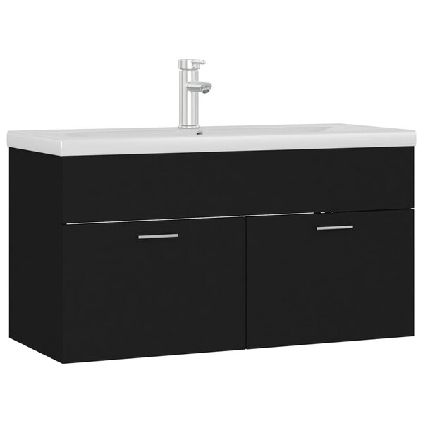 vidaXL Armoire d'évier avec lavabo intégré Noir Aggloméré