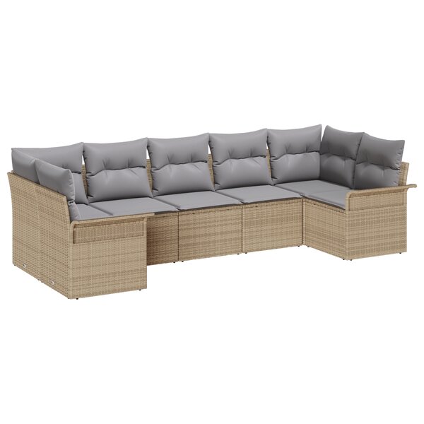 vidaXL Canapés de Jardin 7 Pièces avec Coussins Beige Poly Rotin