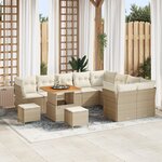 Ensemble de Canapés de Jardin 12 Pièces avec Coussins Beige Rattan Poly Acacia