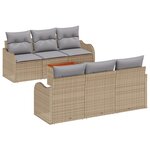 Canapé de Jardin 7 Pièces avec Coussins Beige Poly Rotin Acacia