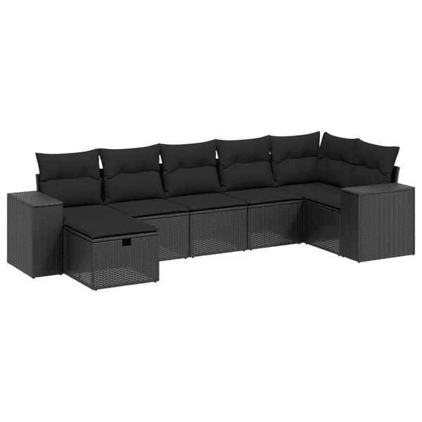 vidaXL Salon de jardin 7 Pièces avec coussins noir résine tressée