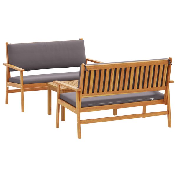 Ensemble de canapé de jardin 3 pièces avec coussins en bois d'acacia