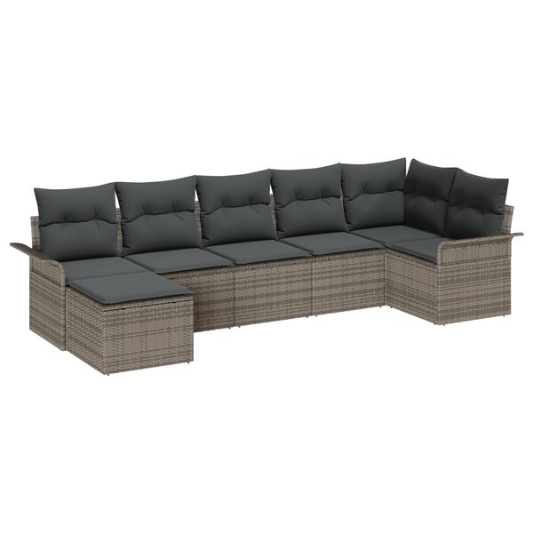 vidaXL Ensemble de Canapés de Jardin 7 pièces avec Coussins Gris Rattan Poly