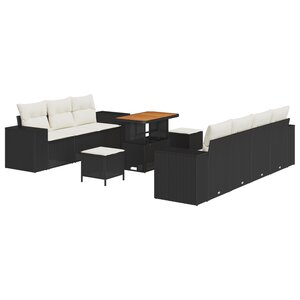 Ensemble de canapés de jardin 10 pièces avec coussins en rotin poly noir