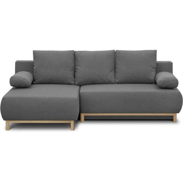 Canapé d'angle gauche convertible MIKA 3 places - Tissu gris clair - Coffre de rangement - 218 x 98/145 x 84 cm