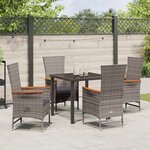 vidaXL Ensemble de dîner de jardin 5 pièces avec coussins en rattan poly gris