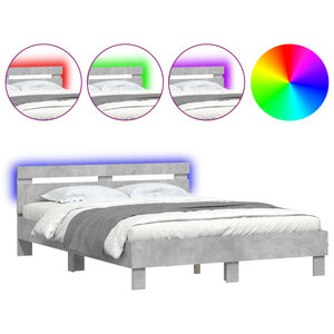 vidaXL Cadre de lit avec tête de lit et LED gris béton 150x200 cm