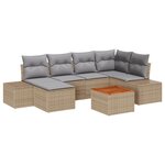 vidaXL Canapé de jardin 7 pièces avec coussins beige en rotin synthétique