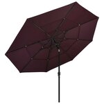 vidaXL Parasol de jardin à 3 niveaux mât en aluminium rouge bordeaux