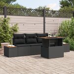 vidaXL Ensemble de Canapé de Jardin de 5 Pièces avec Coussins Noir en Poly Rattan