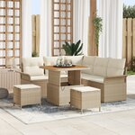 Ensemble de Canapé de Jardin 8 Pièces avec Coussins Beige en Rattan