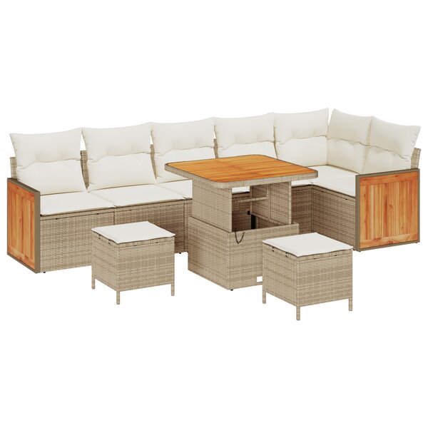 Ensemble de canapé de jardin 9 pièces avec coussins beige en rotin synthétique