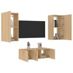 vidaXL Unités murales TV avec LED 4 Pièces chêne sonoma bois d'ingénierie