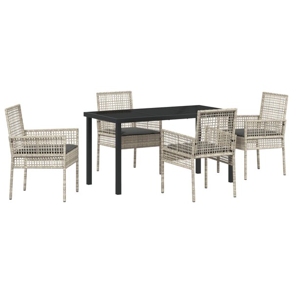 vidaXL Ensemble de Salle à Manger de Jardin de 5 Pièces avec Coussins Gris Clair Poly Rattan