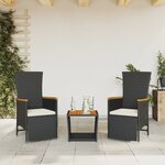 vidaXL Ensemble à manger de jardin avec coussins 3 Pièces Noir