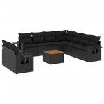 vidaXL Salon de jardin 10 Pièces avec coussins noir résine tressée