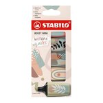 Pack de 5 marqueurs fluorescents Stabilo Boss Mini Naturevibes - Trait de 2 à 5 mm - Encre à l'eau - Anti-dessèchement - Vert boue  vert terre  terre de Sienne  beige et gris chaud