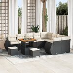 Ensemble de canapé de jardin de 12 pièces avec coussins noir en rattan poly acacia