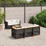 vidaXL Salon de jardin 6 Pièces avec coussins noir résine tressée