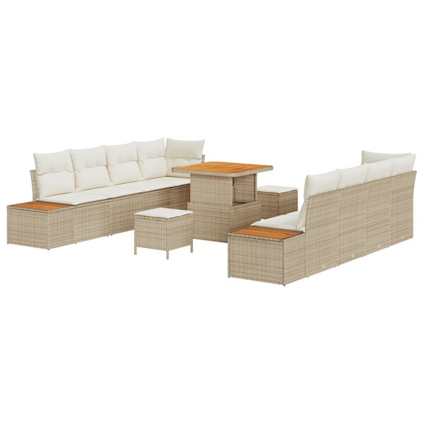 vidaXL Ensemble de salon de jardin 11 pièces avec coussins Beige Poly Rattan Acacia