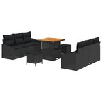 Ensemble de canapé de jardin de 9 pièces avec coussins noir poly rattan acacia