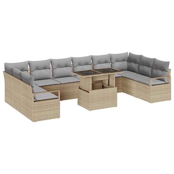 vidaXL Ensemble de Canapé de Jardin de 11 Pièces avec Coussins Beige Rattan Poly