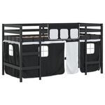 vidaXL Lit mezzanine enfants et rideaux blanc/noir 90x200cm pin massif