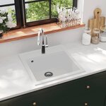 vidaXL Évier de cuisine Granit Seul lavabo Blanc