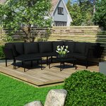 vidaXL Salon de jardin 8 Pièces avec coussins Noir PVC