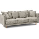 Canapé fixe 4 places CONSTANCE - Tissu beige - Pied en bois massif - 212 x 87 x 93 cm