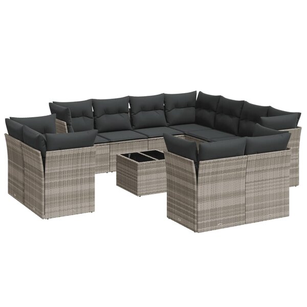 vidaXL Salon de jardin avec coussins 12 Pièces gris clair résine tressée