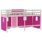 vidaXL Lit mezzanine enfants et rideaux rose 90x200cm bois pin massif
