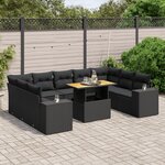 vidaXL Salon de jardin 10 Pièces avec coussins noir résine tressée
