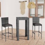 vidaXL Ensemble de bar de jardin 3 Pièces et coussins Résine tressée Gris