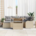 Ensemble de canapé de jardin 7 pièces avec coussins Beige Rotin Poly